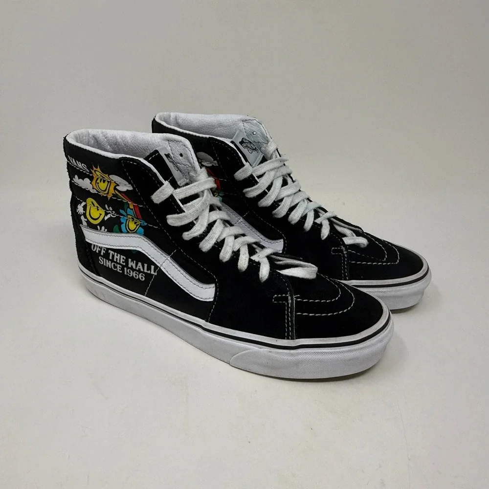 Vans Sk8-Hi Smiley Face Off The Wall Black High Top Sneakers Mens 7 Womens 8.5